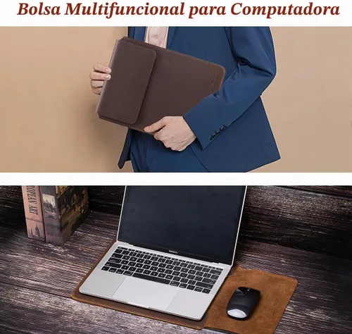 Vista 6 de Funda protectora de cuero genuino para tableta delgada para MacBook Air/Pro de 15/15.6 pulgadas, color marrón