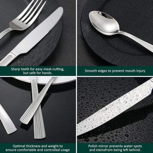 Vista 7 de DECCO - Juego de cubiertos de 20 piezas (tenedor de cena, tenedor de ensalada, cuchillo, cuchara, cucharadita) en cubiertos aptos para lavavajillas