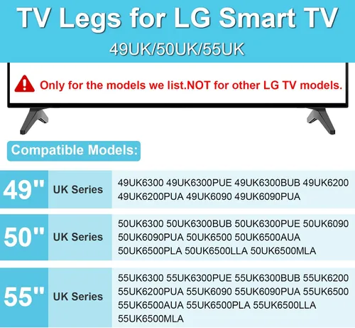 Vista 3 de Patas de TV para soporte de TV LG, para 49UK/50UK/55UK 55UK6300 55UK6200 55UK6090 55UK6500AUA 50UK6300 50UK6200 50UK6090 50UK6500AUA 49UK6300