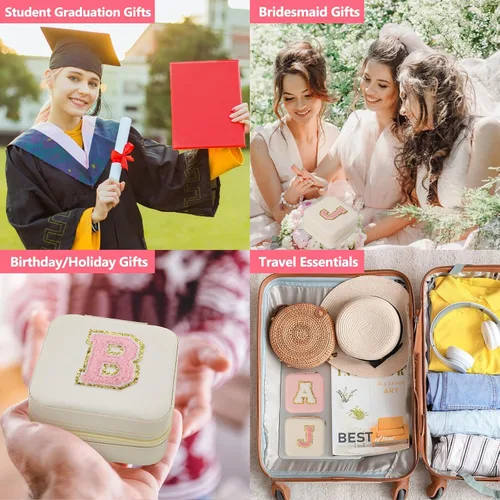 Vista 6 de CHMI Joyero de viaje, joyero de viaje blanco, organizador de joyas de viaje, regalos de viaje para mujeres y niñas, caja organizadora de joyas