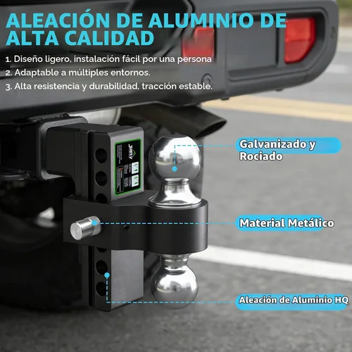 Vista 6 de Just-V Enganche de remolque ajustable para receptor de 2 pulgadas, 21500 libras GTW, enganche de remolque resistente con bolas dobles de 6 pulgadas
