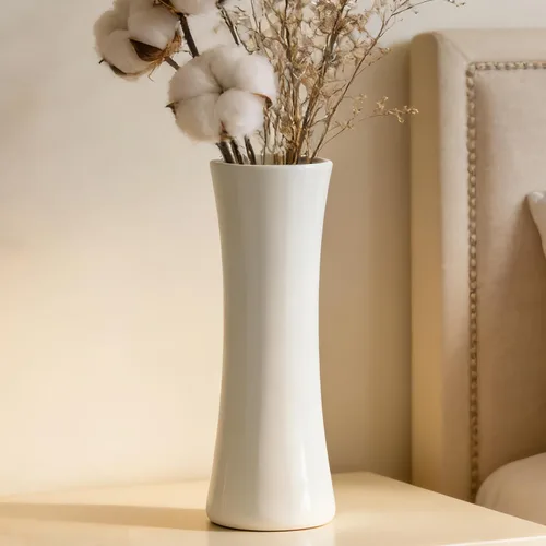 Vista 11 de Florero de cerámica blanco de 12 pulgadas, jarrones altos para hierba de las pampas, decoración del hogar, jarrones modernos con textura