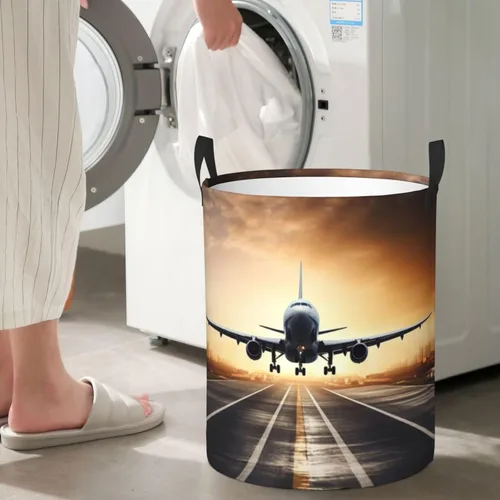 Vista 7 de backpack airplane print Circular Hamper Waterproof Storage Bin Organizer Basket Laundry Hamper With Handles For Clothes Toys Small