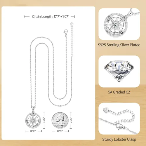 Vista 15 de Peeshow Collar para mujer, brújula, piedra natal, joyería de cumpleaños, aniversario, ideas para su novia, regalo romántico de amor en Navidad, día