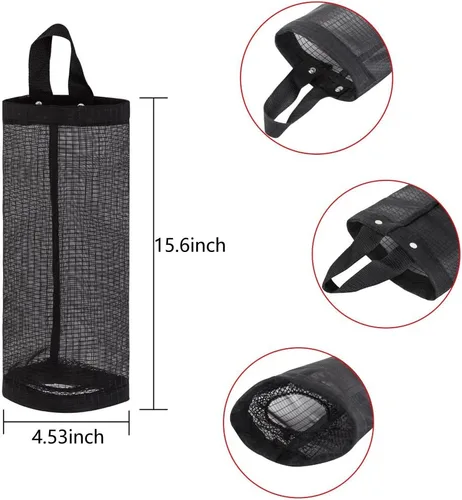 Vista 5 de Soporte para bolsas de plástico, 2 piezas de poliéster para bolsas de comestibles, dispensador de plástico, plegable, transpirable, lavable