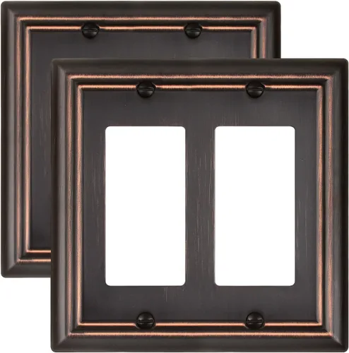Vista 27 de Juego de 1 placa de pared de metal, bronce envejecido Midsize 1 Toggle 1 Decorator Combo Wall Plate for GFCI Outlets, Light Switches, Ideal for