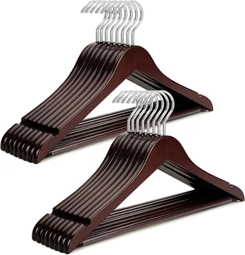 Vista 10 de TOPIA HANGER - Juego de perchas de madera premium, perchas de madera de lujo boutique con gancho extra grueso y barra antideslizante
