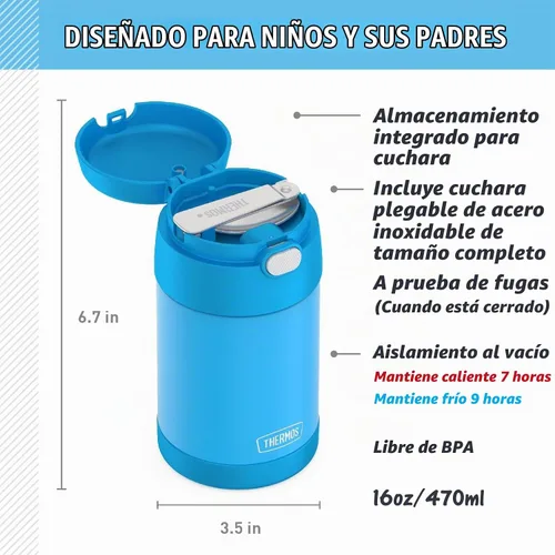 Vista 2 de THERMOS FUNTAINER - Tarro de comida con cuchara, 16 onzas, azul mezclilla Azul denim