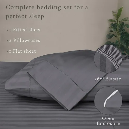 Vista 3 de Threadmill Juego de ropa de cama de algodón de lujo de 500 hilos de 4 piezas, sábanas suaves y sedosas de color gris oscuro con bolsillo profundo