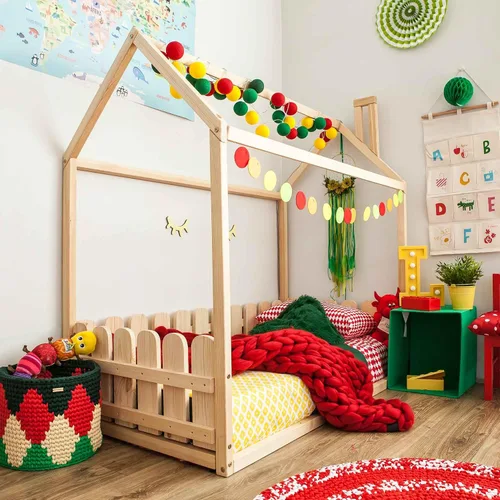 Vista 7 de Cama Montessori para niños pequeños con rieles, cama Montessori con rieles de protección, cama de piso Montessori, cama para niños pequeños, cama