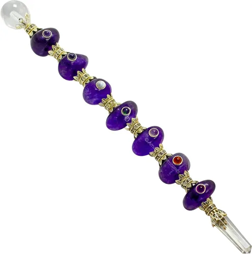Vista 19 de Amazing Gemstone Varita de cristal para chakras, varitas de cristal curativo, brujería, varita de cristal de Merkaba para meditación, brujería