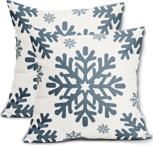 Vista 19 de Fundas de almohada decorativas de Navidad negras 40x40 cm con copos de nieve blancos de Navidad, juego de 2, temática rústica de invierno