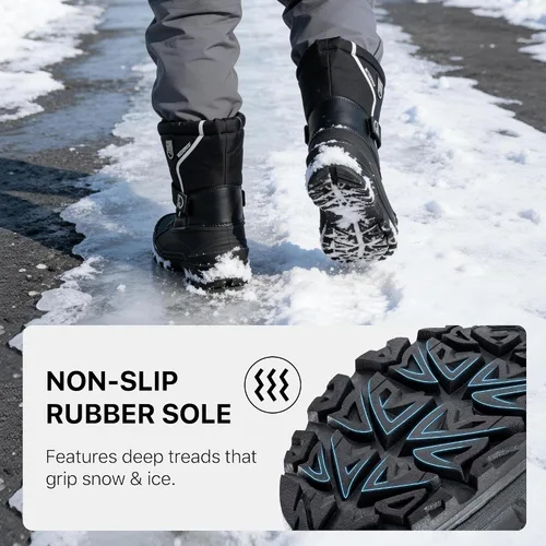 Vista 6 de FREE SOLDIER Botas de nieve impermeables para hombre con forro extraíble Negro