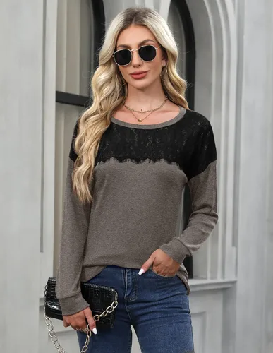 Vista 2 de For G and PL Sudadera elegante de manga larga con cuello redondo y encaje para mujer, para otoño e invierno 2024