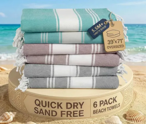 Vista 82 de LANE LINEN - Paquete de 4 toallas de playa de gran tamaño, toalla de piscina prelavada, extragrande, de secado rápido y sin arena, toalla de viaje