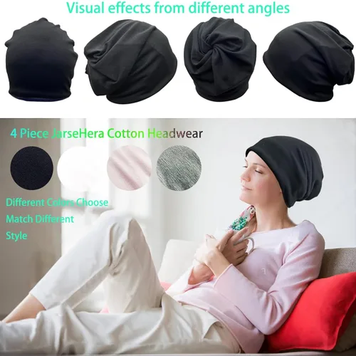 Vista 2 de JarseHera Gorros de algodón para quimioterapia para mujer, gorro para el cáncer, turbante