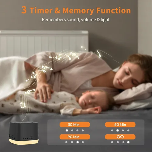 Vista 5 de Máquina de sonido portátil, mini máquina de ruido blanco de viaje para dormir con luz nocturna de respiración, 16 sonidos relajantes, temporizador