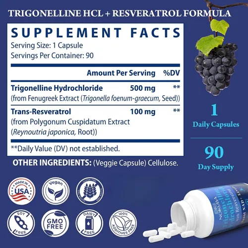 Vista 7 de Suplemento NAD – Alternativa NMNH con Trigonelina HCL 500 mg y resveratrol – Precursores NAD+ Extracción de plantas – Apoya la energía celular