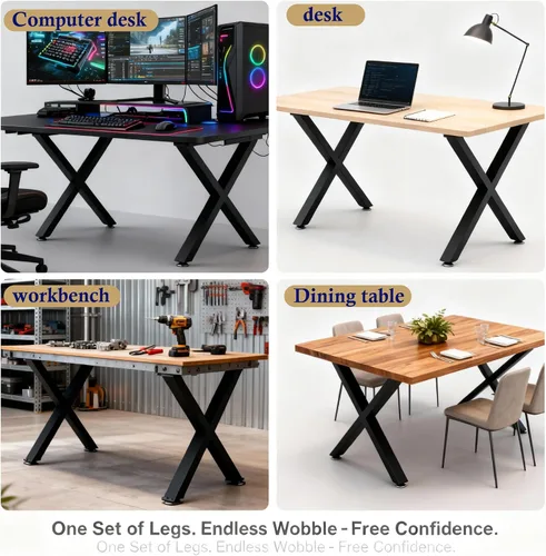 Vista 3 de Juego de 4 patas de metal para mesa de comedor de 28 pulgadas, patas de escritorio con marco en X de acero resistente con patas ajustables