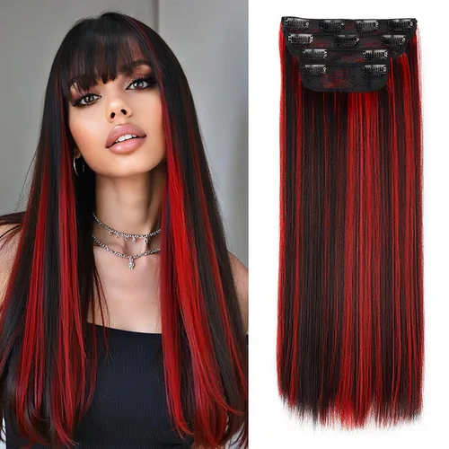 Vista 33 de Extensiones de cabello con clip de Vigorous de 20 pulgadas, con reflejos rubio playa, extensiones de cabello ondulado largo y suave de cabello