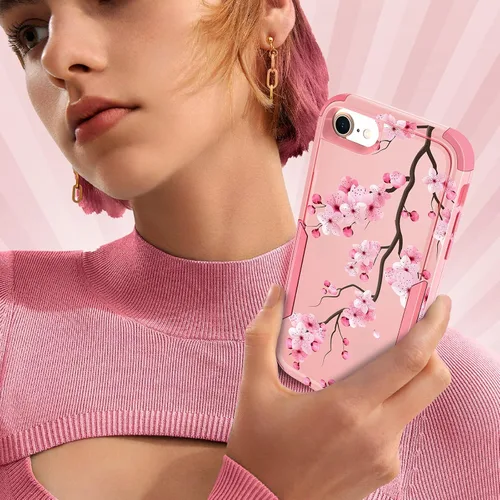 Vista 6 de Funda para iPhone SE 2020/2022/3ª generación, para iPhone 8/7, funda protectora resistente con diseño de flor linda para mujeres, hombres, niñas