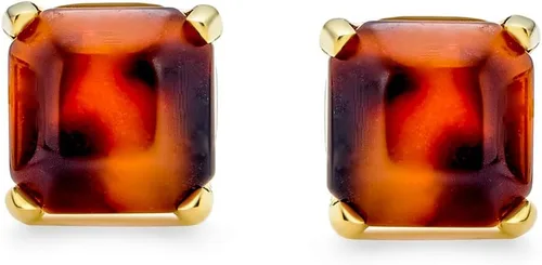Vista 2 de Aretes de aro hexagonales con forma cuadrada de tortuga marrón para mujer, acero inoxidable chapado en oro de 14 quilates