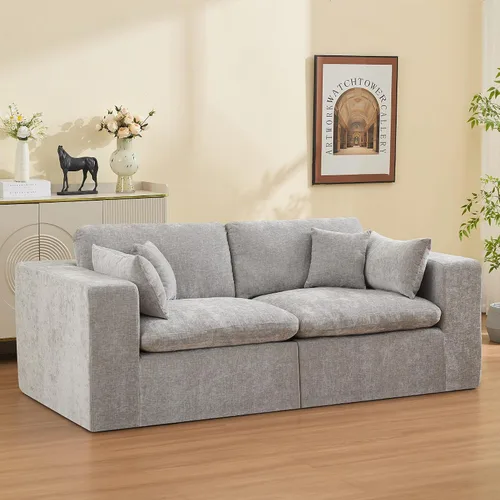 Vista 40 de WUTUTUEE Otomana Cloud de 33.5 pulgadas para sofá modular, cómodo reposapiés tapizado de felpilla con espuma viscoelástica, embalaje totalmente