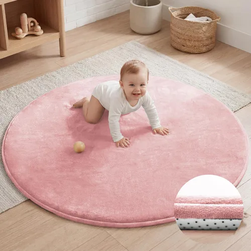 Vista 27 de Tapete de juego ultra suave para bebé, tapete redondo de espuma elástica de 1.3 pulgadas de grosor de 47 pulgadas para niños pequeños, parte trasera