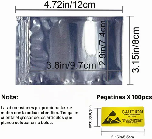 Vista 2 de Bolsas antiestáticas, 100 bolsas ESD resellables de 3.2 x 4.7 pulgadas con etiquetas para disco duro GPU, SSD HDD y dispositivos electrónicos