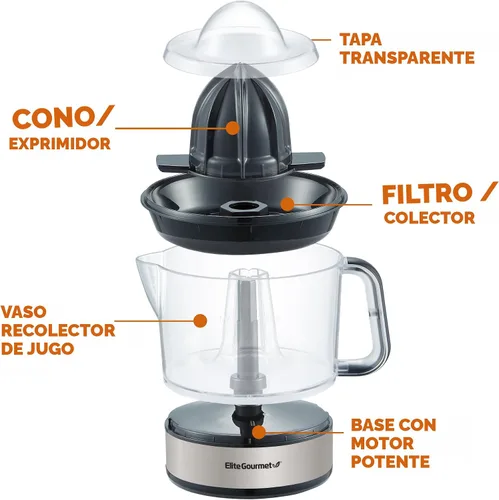 Vista 6 de Elite Gourmet Exprimidor lento compacto de masticación, extractor de jugo de prensa en frío, sin BPA, con exprimidor eléctrico de cítricos, control