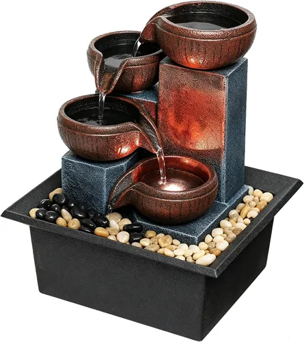 Vista 9 de Pequeña fuente de agua para interiores, función de cascada de meditación zen con bomba automática y rocas naturales de río, fuente de cascada
