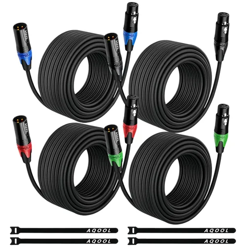 Vista 12 de XLR Cables 3ft 4 Pack Cable de micrófono macho a hembra 3 pines chapados en oro, cobre sin oxígeno, parche XLR corto, cable de micrófono blindado