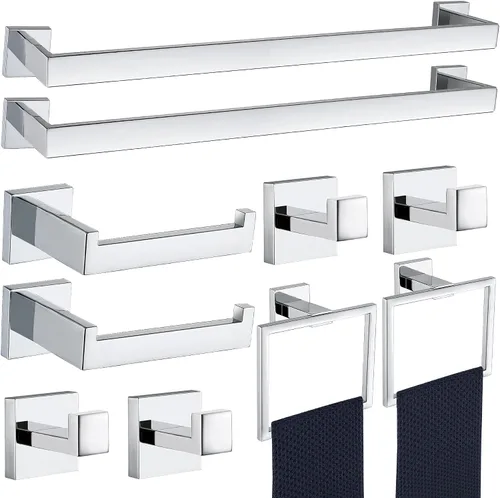 Vista 16 de Juego de 5 piezas de accesorios de ferretería para baño en negro mate, juego de toalleros cuadrados de 16 pulgadas para baño, juego de barras