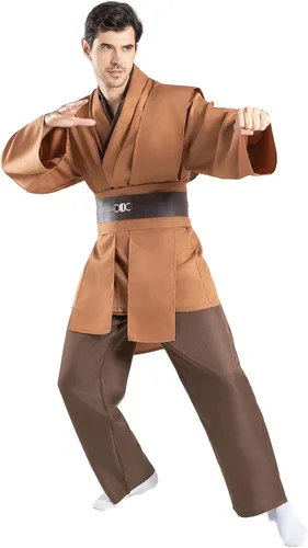 Vista 3 de Disfraz de túnica para hombre, conjunto de cosplay para adultos, bata con capucha para Halloween, conjunto de capa