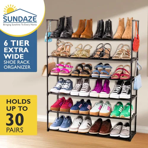 Vista 3 de Sundaze - Zapatero metálico de 6 niveles para entrada de puerta delantera Sturdy Tall Shoe Organizer for Closet, Bedroom, Entryway, Garage, Black