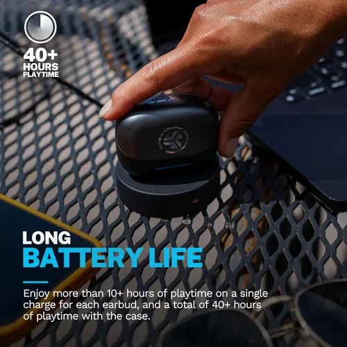 Vista 3 de JLab Epic Pods ANC, auriculares inalámbricos verdaderos, cancelación activa de ruido, Bluetooth, color negro