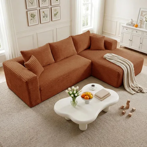 Vista 37 de Sofá modular en forma de L de 118 pulgadas, moderno sofá modular de pana de espuma viscoelástica de 4 plazas con otomana, asiento profundo tapizado