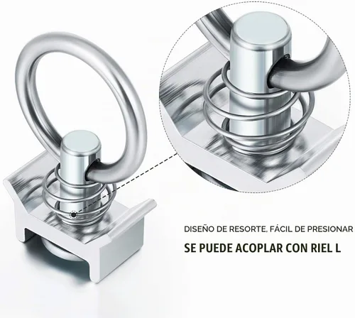 Vista 2 de Hotop Montaje de un solo perno prisionero L Track 4, capacidad de 000 libras con anillo redondo de acero inoxidable, control de carga de aluminio