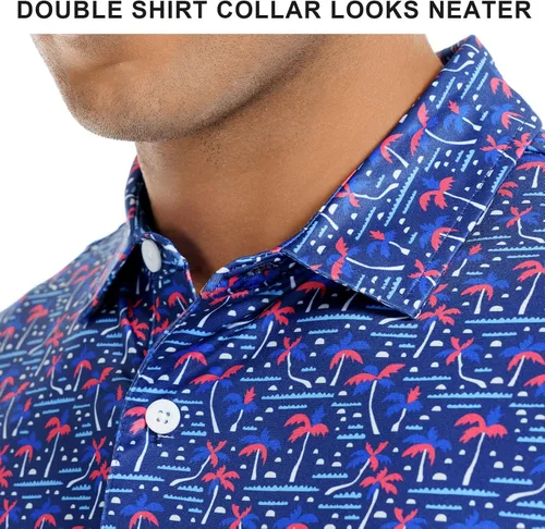 Vista 4 de DEOLAX Camisas de golf para hombre, estilo hawaiano, de moda, absorben la humedad, ajuste seco, camisas polo de manga corta