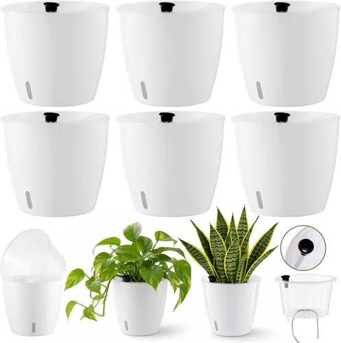 Vista 12 de Macetas transparentes de riego automático para plantas de interior, paquete de 3 macetas de riego automático de 6.7 pulgadas, macetas transparentes
