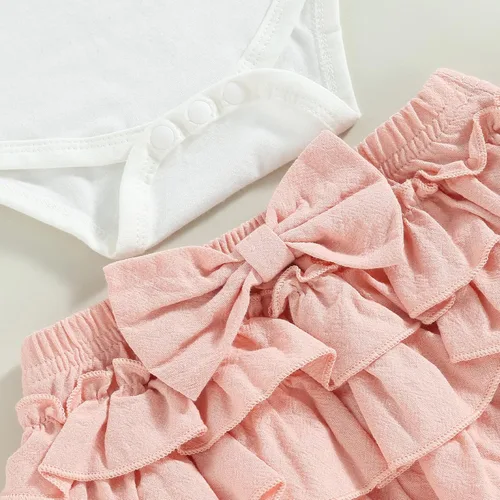Vista 7 de Ropa para bebé niña Daddys Girls Ruffle Romper Top Manga Corta Body Floral Tutu Shorts Conjunto Recién Nacido Verano Traje