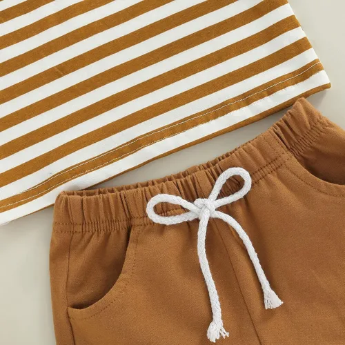 Vista 69 de Conjunto de ropa casual de manga corta con botones y pantalones cortos de lino para bebés y niños pequeños