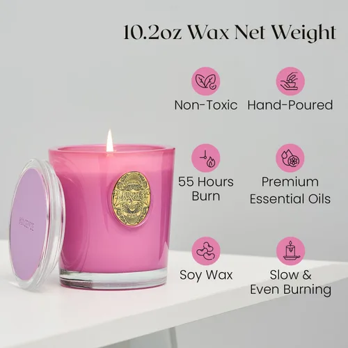 Vista 7 de M&SENSE Vela de soja natural, morado y manzanilla lavanda, 10.2 onzas, quema 55H, vela perfumada de lujo para relajación, regalo, decoración