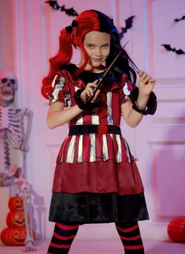 Vista 3 de BesserBay Girls Killer Clown Clothing Set Red Creepy Clown Dress Outfit 4-12 Years