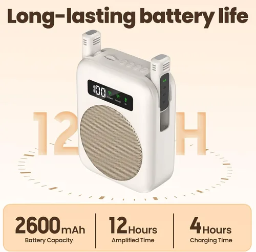 Vista 4 de Amplificador de voz con micrófono lavalier Bluetooth, amplificador Bluetooth para profesor, amplificador de voz portátil, sistema de micrófono