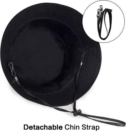 Vista 4 de HH HOFNEN Sombrero de pescador de doble cara para verano, playa, sombrero de sol para viajes, gorra de pescador con cuerdas para mujeres y hombres