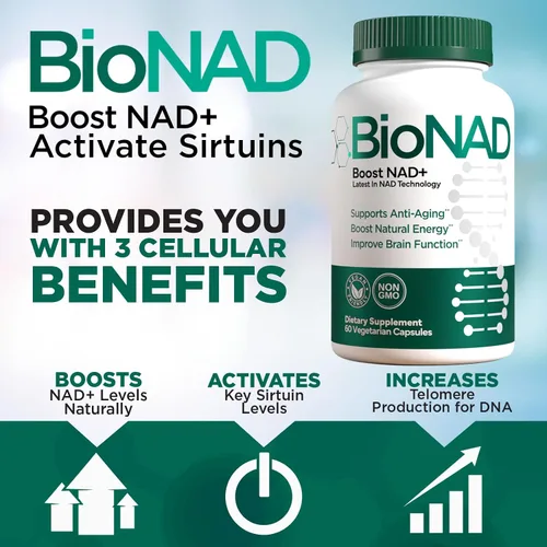 Vista 4 de BioNAD NAD+ - Potenciador de energía natural - Aumenta el NAD+ y apoya la salud general - Antienvejecimiento - Combate el envejecimiento inducido