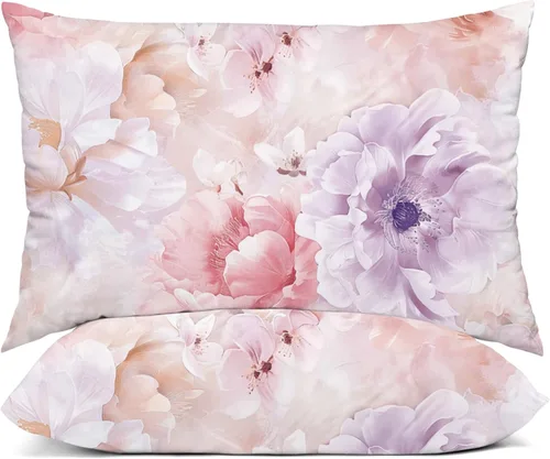 Vista 21 de YIYEA Juego de 2 fundas de almohada estándar de microfibra ultra suave de doble cepillado, fundas de almohada estándar, fundas de almohada florales