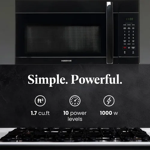 Vista 2 de Farberware - Horno microondas de 1.7 pies cúbicos para sobre la estufa – 1000 vatios de potencia, configuraciones de cocción automática