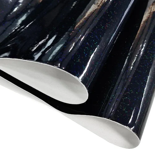 Vista 2 de HYANG - Espejo holográfico de piel sintética de color negro, cristal láser, 1 rollo de 12 x 53 pulgadas, piel sintética muy adecuado para aretes